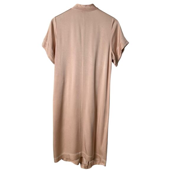 Zara Blush Knotted Satin Midi Dress Plunging Neckline Leg Slit Button Collar, S - Picture 12 of 15